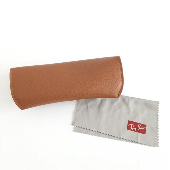 Ray-Ban Leather Hard Shell Glasses Case Brown Eyewear Cleaning Cloth Sunglasses - Picture 2 of 6